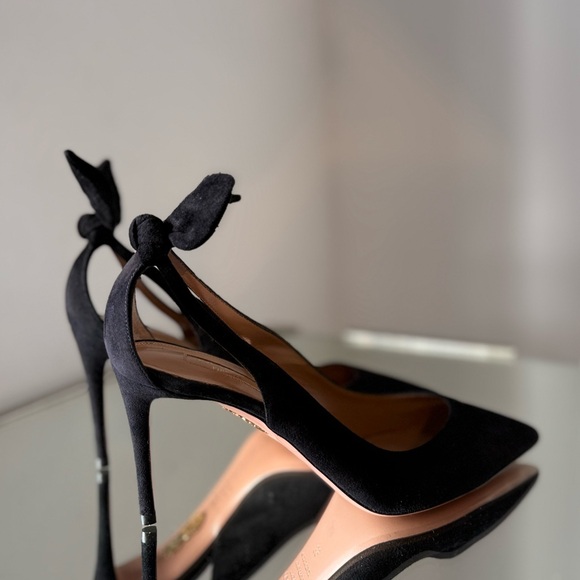 New 🖤 Aquazzura Black Bow Tie Pumps Deneuve 85 39 $885 - Picture 6 of 12